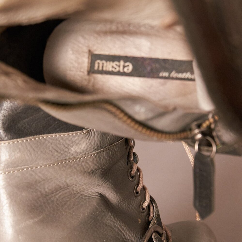 Miista Andee Platform Buckle Gray Heels Boots 2011